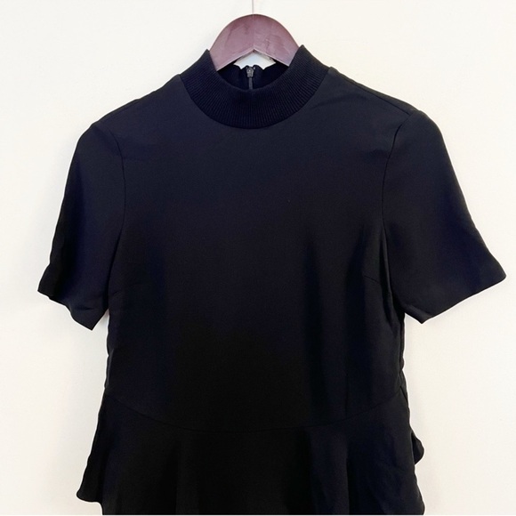 A.L.C. Black Short Sleeve Blouse High Low Ruffle Hem Back Zipper Size 0 (XS) - Picture 2 of 9